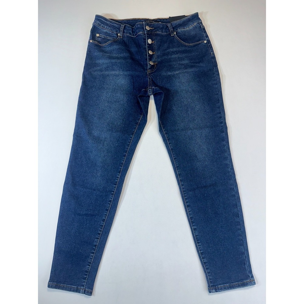 Tahari Button Fly Skinny Jeans Womens 14/32 Blue Stretch High Rise NWT
